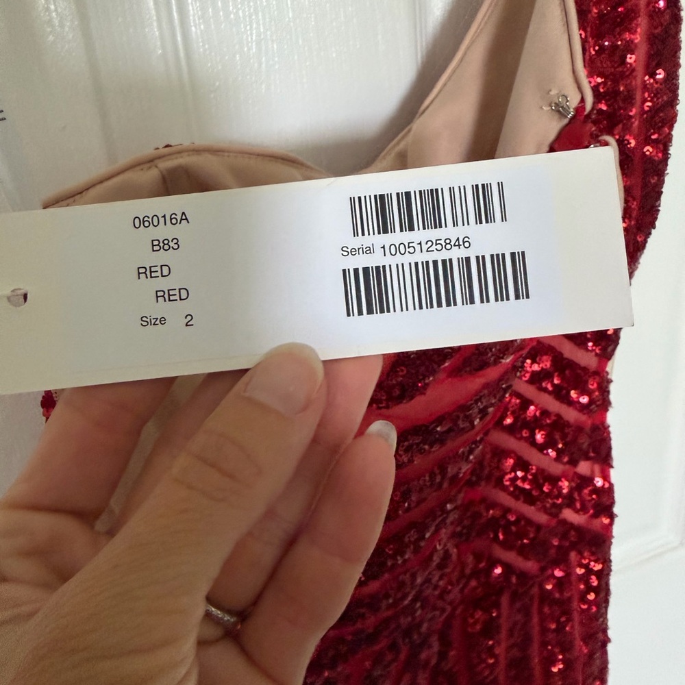 Jovani Red One-Shoulder Sequin knee-length cocktail dress/gown NWT - Picture 3 of 6